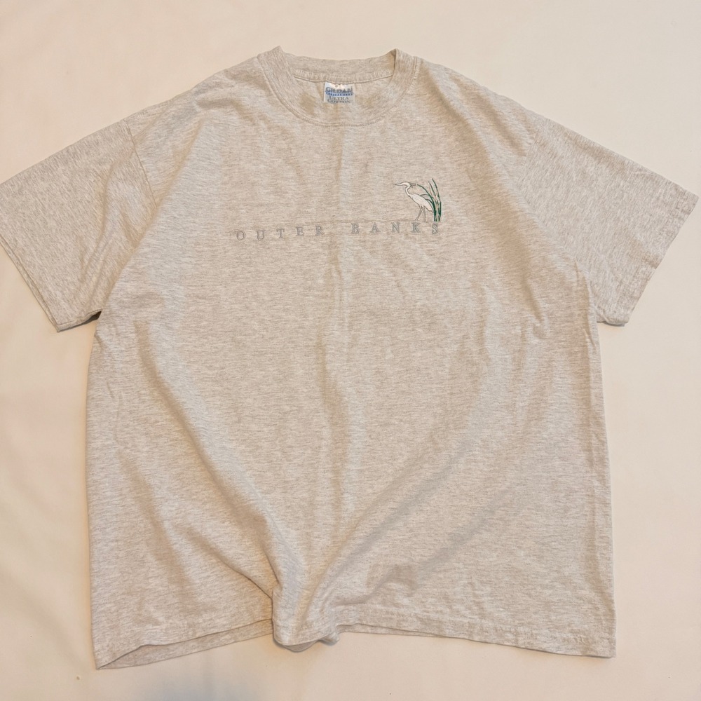 Gildan T-Shirt Men XL Gray Vintage 90s Outer Banks Embroidered Heron Tee